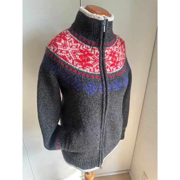 Vintage 90s LL Bean Wool Sherap Zipper Jacket Knit Nordic Size Med Winter Fall - Picture 2 of 10
